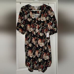 Cynthia Rowley Black Floral Midi Dress